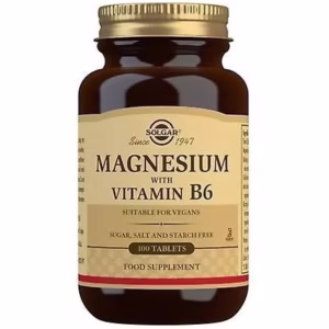 مکمل منیزیم+ ب ۶ برند سولگار ۱۰۰ عددی solgar  MAGNESIUM WITH VITAMIN B6 exp 2028 TABLETS