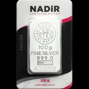 شمش نقره نادیر ۱۰۰ گرمی 999.9 nadir شناسنامه و سریال دار