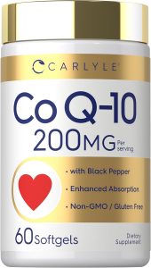 Co Q-10 200 mg 60 sotgels...CARLYLEسافت‌ژل‌های ۲۰۰ میلی‌گرمی کارلایل CoQ10 | تعداد ۶۰ عددی | حاوی فلفل سیاه | جذب بهبود یافته | مکمل بدون GMO و گلوتن برند Carlyle