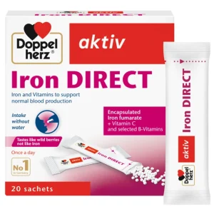 آهن و ویتامین‌ها برای حمایت از تولید طبیعی خون برند داپل هرز Iron DIRECT 20SACHETS..dOPPEL HERZ