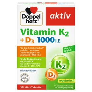 ویتامین K2 + D3 1000 واحد بین‌المللی مکمل غذایی برند داپل هرز VITAMIN D3+ K2 30tab..Doppel herz