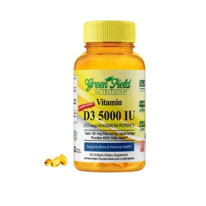 ویتامین  D3 5000 IU   ژل نرم   150 عددی Vitamin D3 5,000 IU 150 soft .green field
